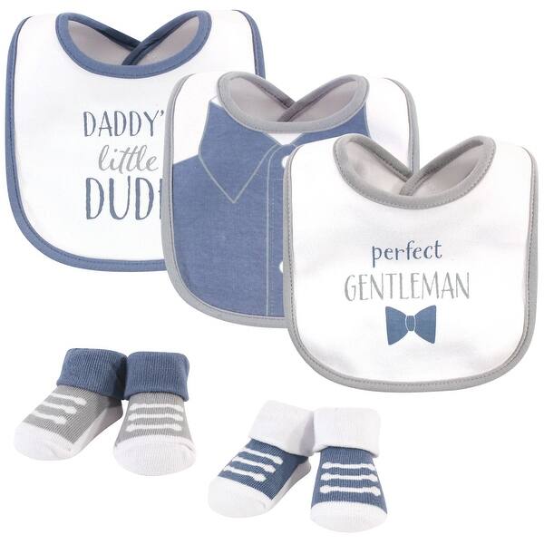 slide 1 of 1, Hudson Baby Infant Boy Cotton Bib and Sock Set 5pk, Daddys Little Dude, One Size - Daddys Little Dude - One Size