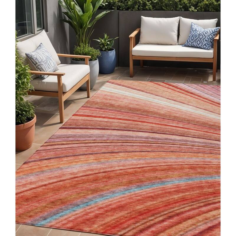 HomeRoots Striped Transitional Rectangle Outdoor Rug - 5' X 8'