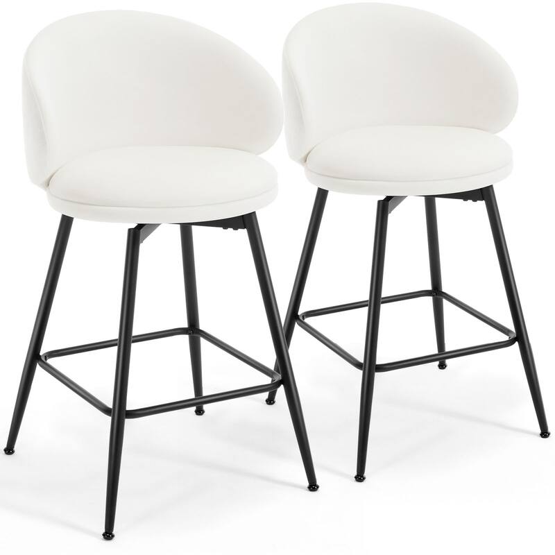26"/30" Velvet Upholstered Swivel Counter/Bar Stools Set of 2/3 - Set of 2 - Cream - Counter Height