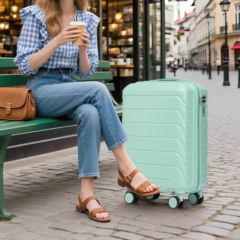 14"/20" ABS Spinner Wheel Luggage w/Combination Lock & Cosmetic Case