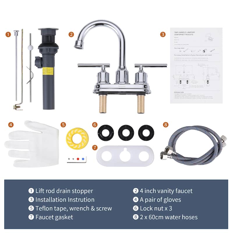 WOWOW 4 in. Centerset Double Handle Bathroom Faucet with Drain Kit Included