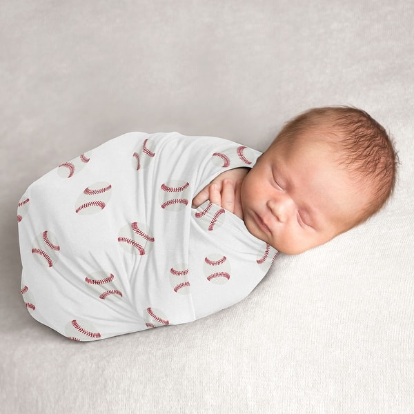 slide 2 of 5, Baseball Collection Boy Baby Swaddle Receiving Blanket - Red and White Americana Sports