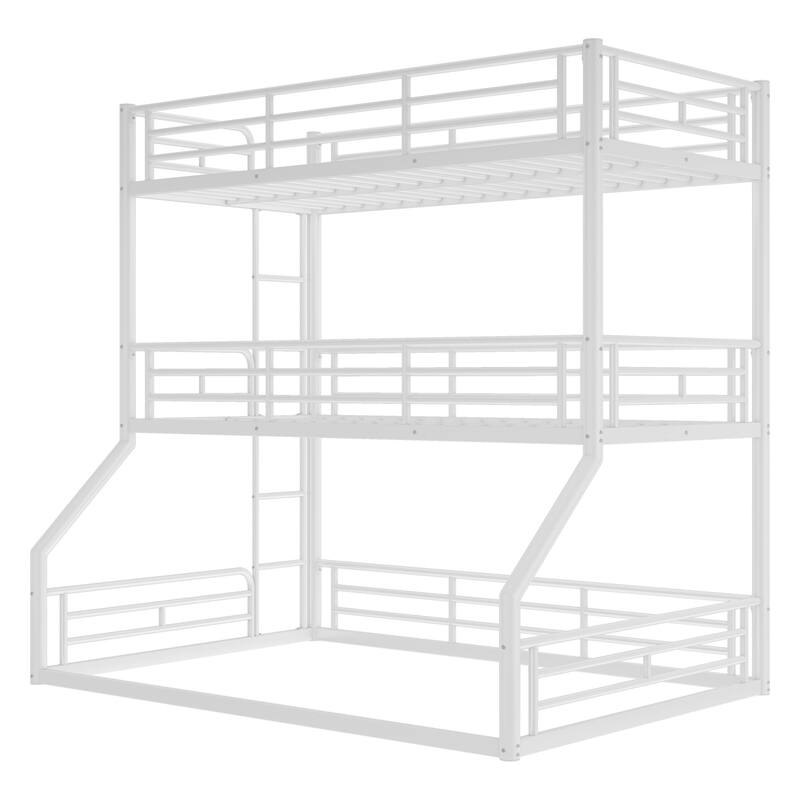 Twin over Twin over Full Bunk Bed, Metal Triple Bunk Bed with Safety Guardrails, Heavy-duty Bunk Bed with Noise-reduced Design