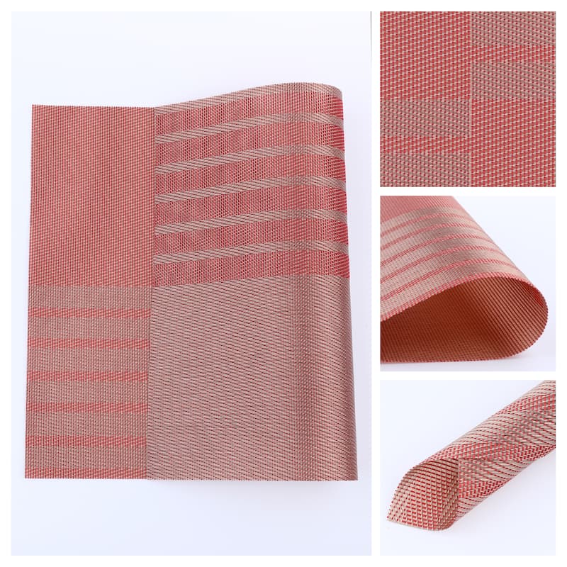 Set of 6 PVC Placemats for Kitchen Dining Table Decor Heat Heat-resistant Table Placemats Wipeable Table Mat - 18*12in - Red