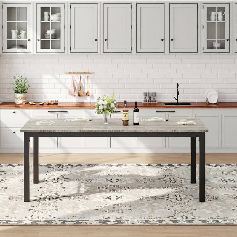 Industrial Dining Table for 6-8 People, with Metal Legs