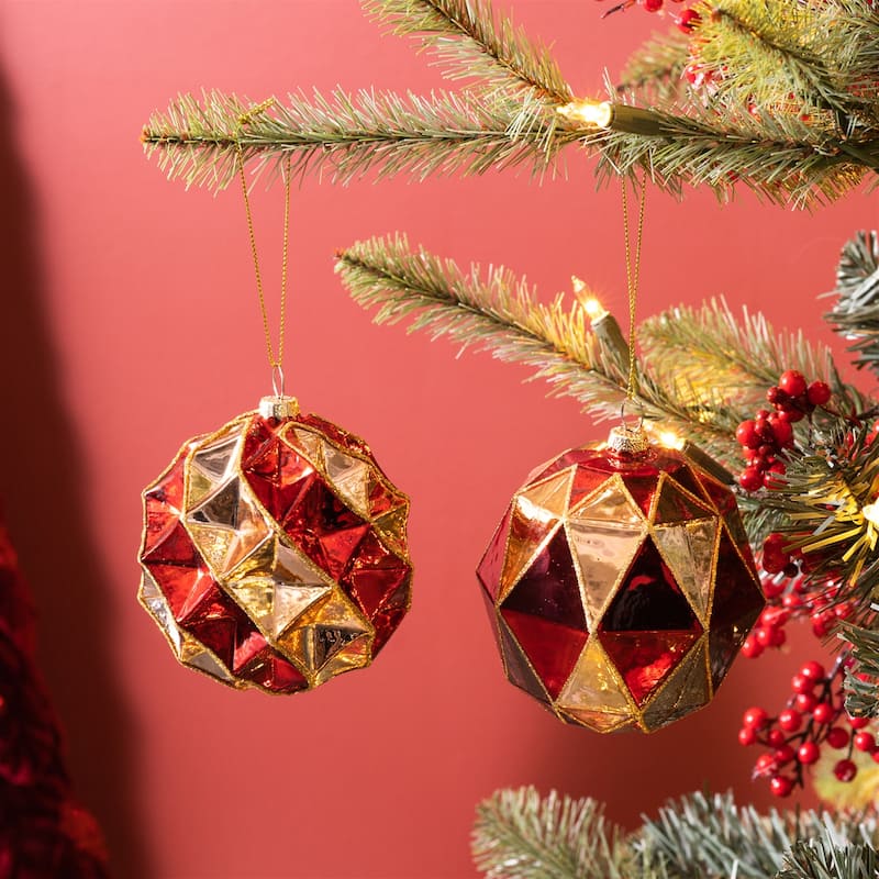 Set of 6 Glass Ball Ornaments for Holiday Home Decor - 3.5" x 3.5" x 4.5"