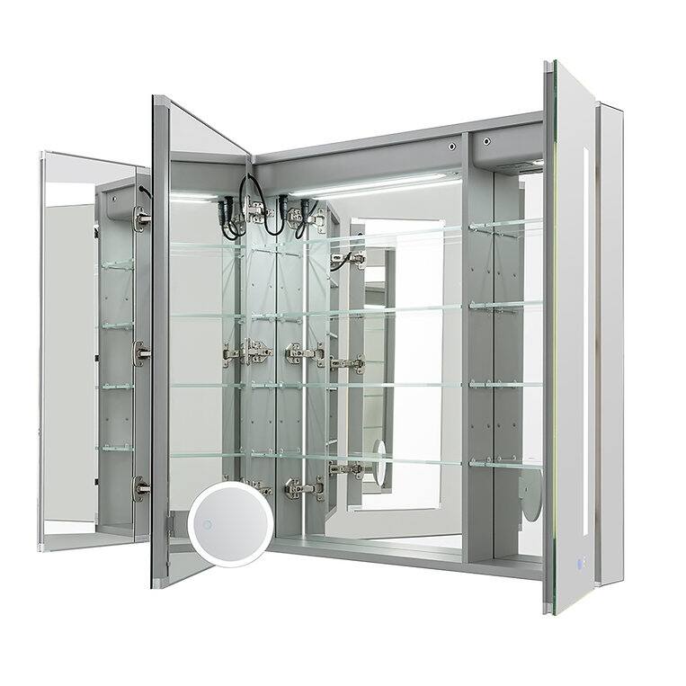 AQUADOM Signature Royale LED Medicine Cabinet Defogger, 3X Vertically Adjustable Magnifying Mirror, Clock, Electrical Outlets