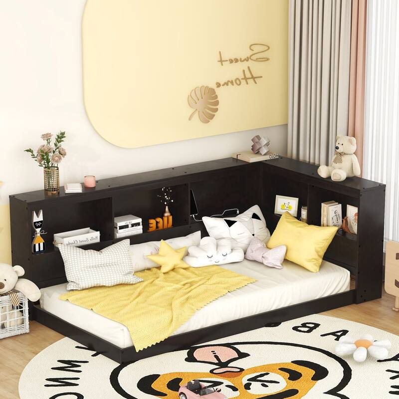 Wood Twin Size Daybed With Storage Cabinets And Usb Ports - Espresso