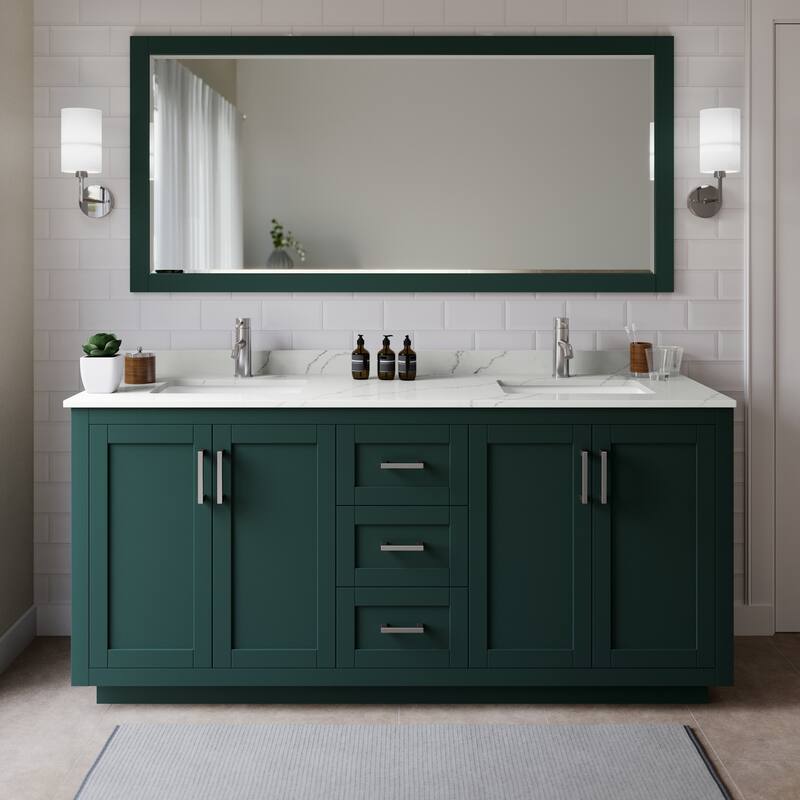 Wyndham Collection WCF292972D-QTZ-UNSM70 Miranda 72" Free Standing - Green / Giotto Quartz Top / Brushed Nickel