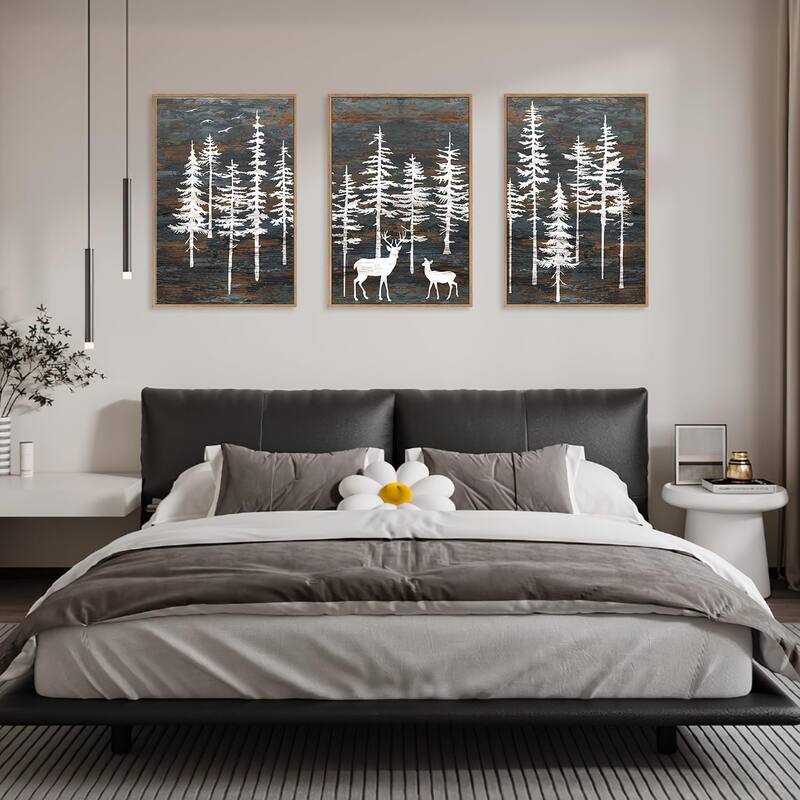 Minimalist Woodland Art Painting, Retro Tree Landscape