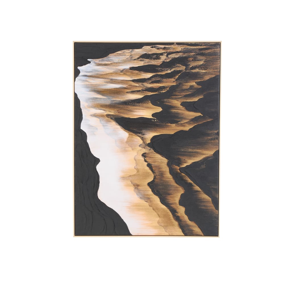 Canvas Abstract Ombre Textured Framed Wall Art with Brown and Cream Accents - Black - Roche River Decor