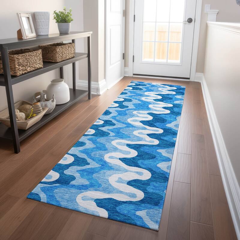 Premium Washable Super Soft Abstract Stripes Mayfield Rug - Sky - 2' 3" x 7' 6" - Runner