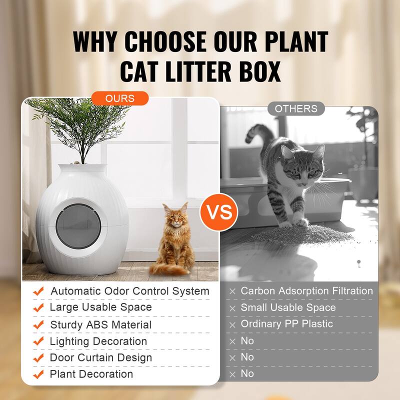 Plant Cat Litter Box, Smart Odor Control System, Hidden Cat Litter Box Lighting Decoration & Sturdy ABS Material