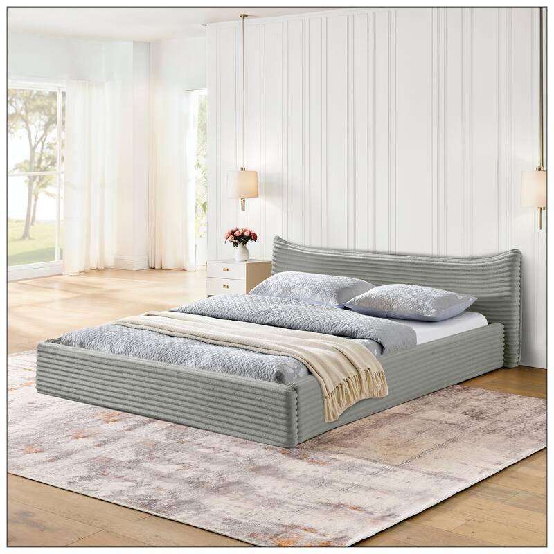 Queen Size Upholstered Bed FrameAnd velvet fabric No Box Spring Required