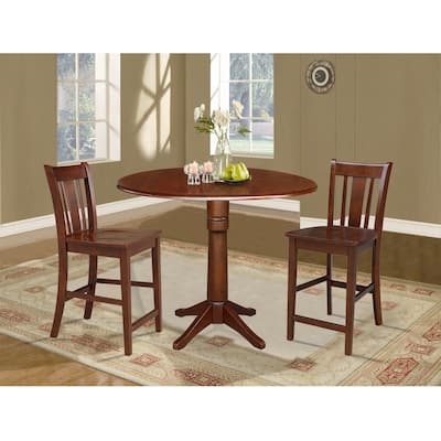 42" Round Pedestal Couonter Height Table and Two Stools - Espresso