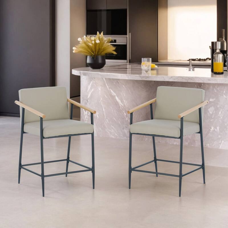 Christopher Knight Home - Counter Stool Set of 2 with Iron Frame, Fabric Cushions - Espresso+Khaki