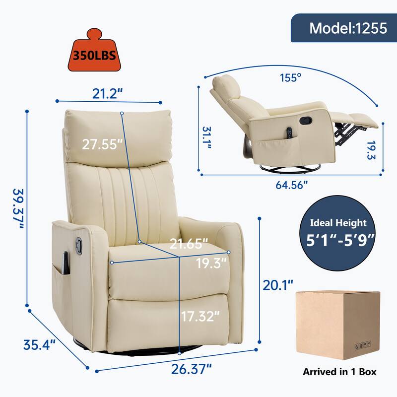 Faux Leather Recliner with Massage Heat Rocker and 360 Degree Swivel