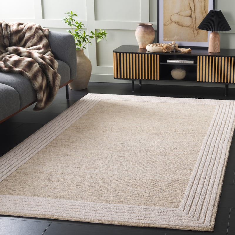 SAFAVIEH Handmade Ebony Cana Border Wool Rug - 8' x 10' - Beige/Ivory
