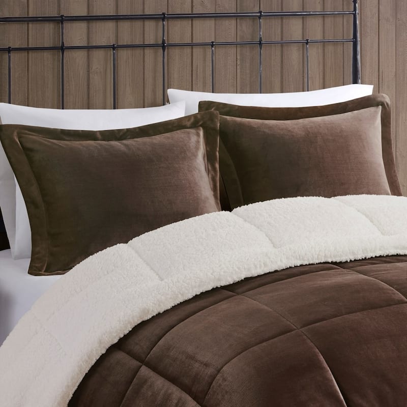 GDF Studio - Alton Plush to Sherpa Down Alternative Comforter Set - Brown & Ivory