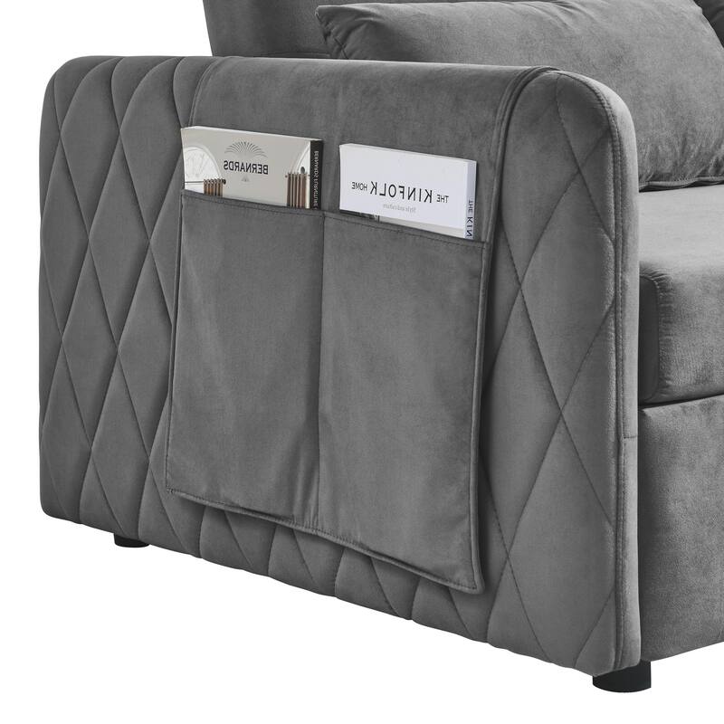 Multifunctional Pull-Out Sofa Bed, Convertible Sleeper Sofa Bed with Storage Bag, Upholstered Armsofa for Bedroom