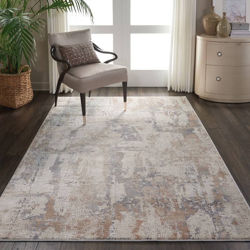 Rustic Textures Vintage Abstract Modern Area Rug - 5'3" x 7'3" - Beige/Grey