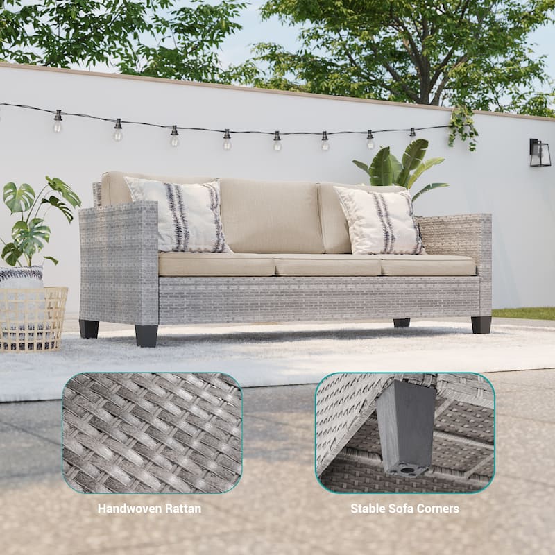BONOSUKI Patio Outdoor Couch,3-Seater Furniture with Removable Cushion