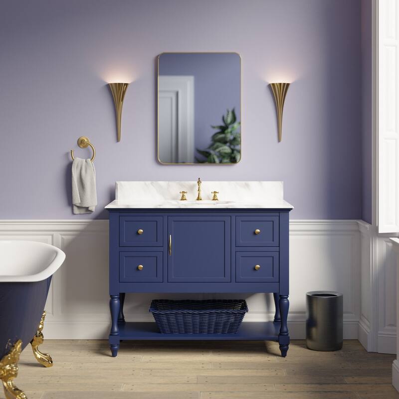 KitchenBathCollection Beverly 42" BathroomVanity w/ Carrara Marble Top - Royal Blue