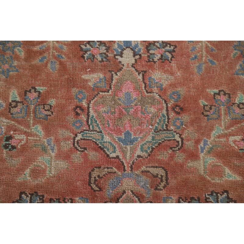 Hand Knotted Oriental 100% Wool Carpet Traditional Floral Oranges & Rust Mashad Area Rug - 9' 5'' X 6' 5''