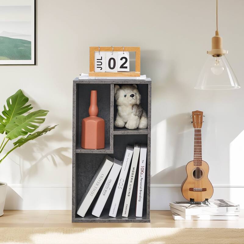 VECELO Wood Organizer Bookcase,Fits Tallest Hardcovers, Customized Storage Display Shelf, Free Standing for Living Room, Bedroom - 3 Cube - Grey