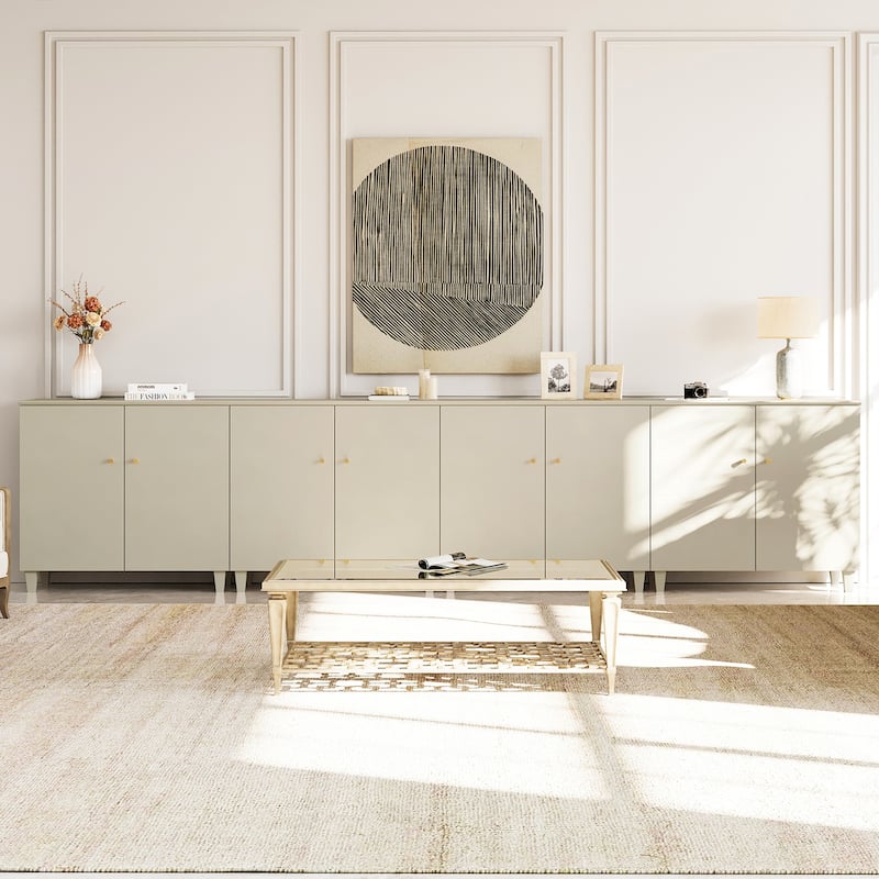 WAMPAT Wide TV Stand Cabinet, Entertainment Center with Doors, 32.4"H