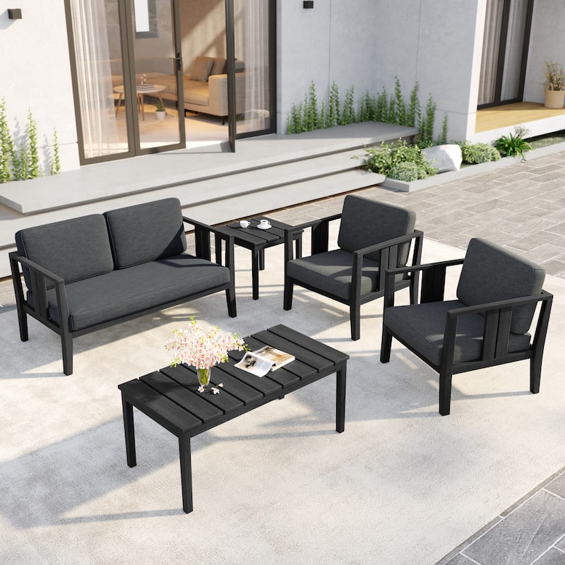 5-Piece Patio Furniture Solid Teak Outdoor Conversation Set