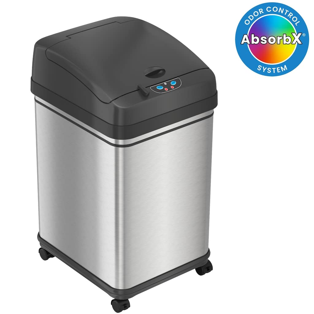 iTouchless 8 Gallon / 30 Liter Stainless Steel Sensor Kitchen Trash Can with Odor Filter and Wheels