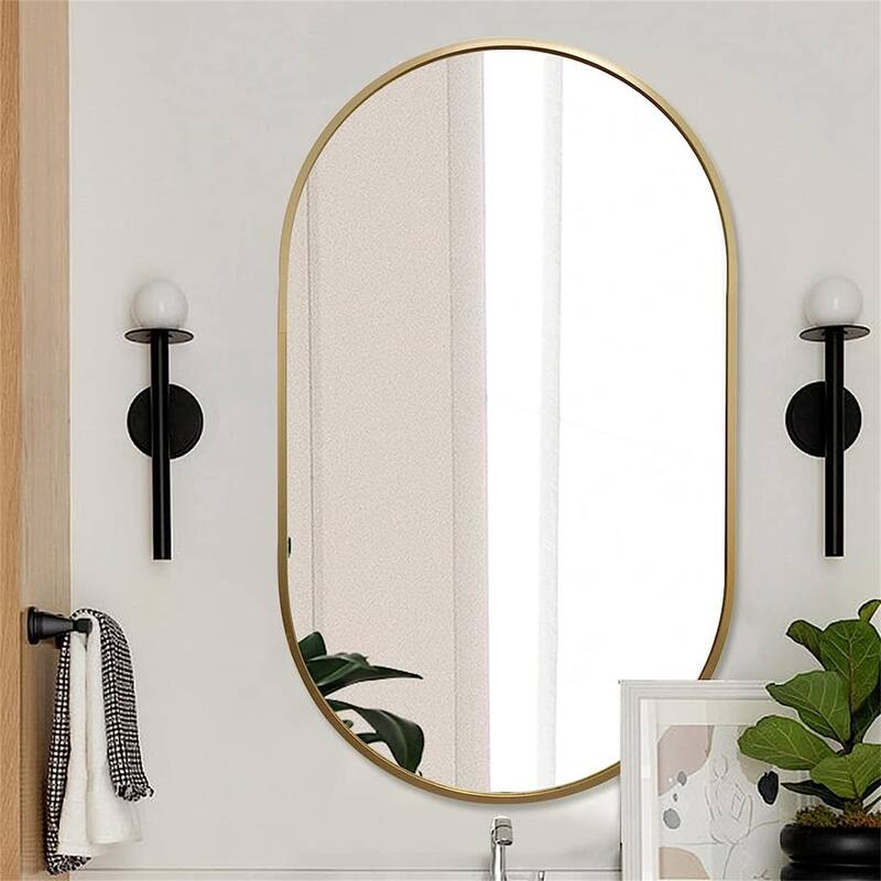 20"x 33" Metal Oval Mirror with Reinforced Hooks and Screws