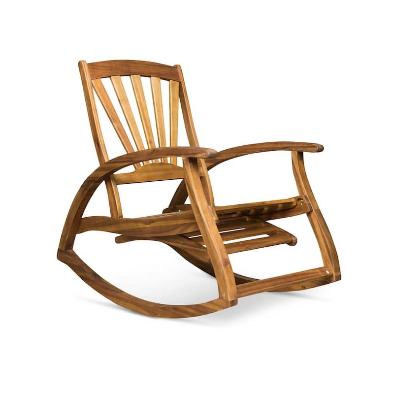 Outdoor Wood Rocking Chair with Retractable Footrests for Porch, Patio