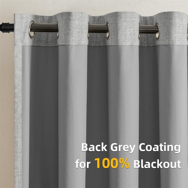 Grey Faux Linen Blackout 52x72" Grommet