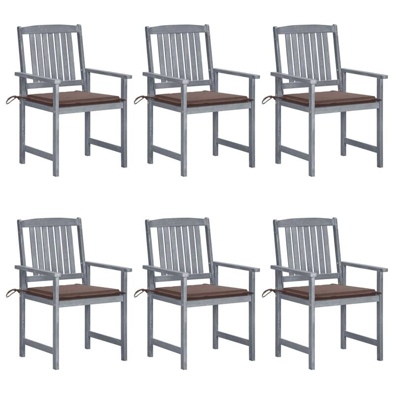 vidaXL Patio Chairs Outdoor Chair with Cushions for Deck Solid Wood Acacia - 6-Piece Sets - Taupe
