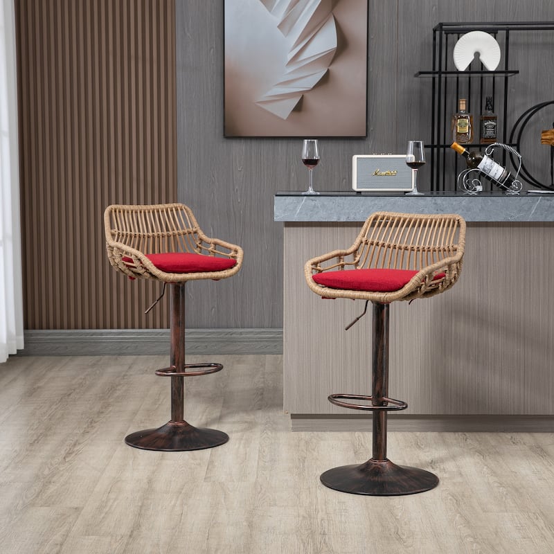 Set of 2 Swivel Upholstered Adjustable Counter Height Bar Stools With Footrest