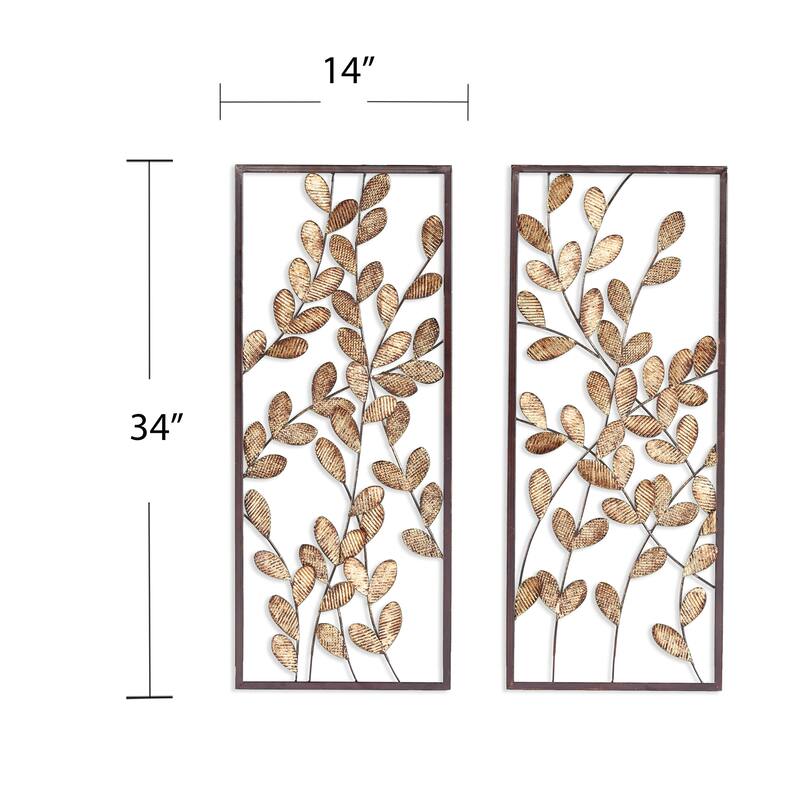 SEI Furniture Benjen Transitional Yellow & Gold Metal Leaves Wall Decor