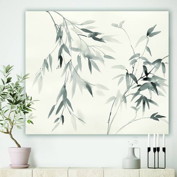 Designart Bamboo Leaves Ii Farmhouse Premium Canvas Wall Art Black Overstock
