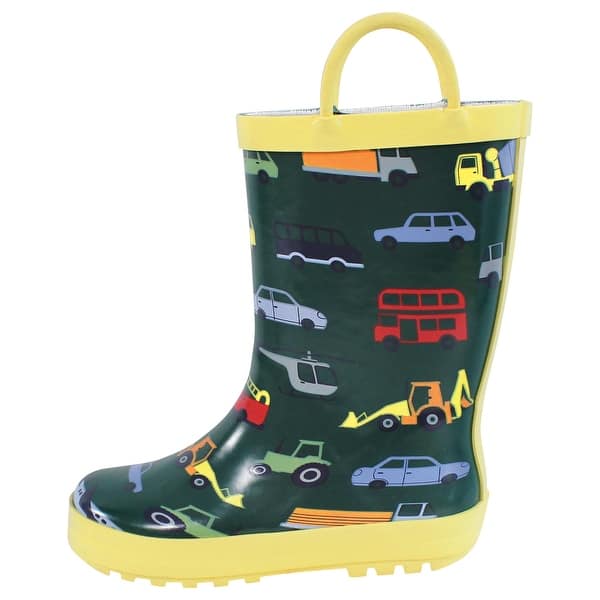 slide 1 of 1, Hudson Baby Infant Boy Rain Boots, Colorful Transportation 4T - Colorful Transportation