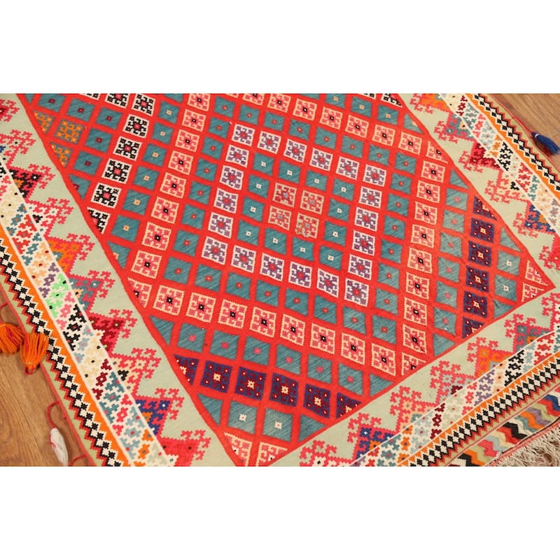 Pre-1900 Antique Vegetable Dye Kilim Persian Runner Rug - 3'2"x 17'1"