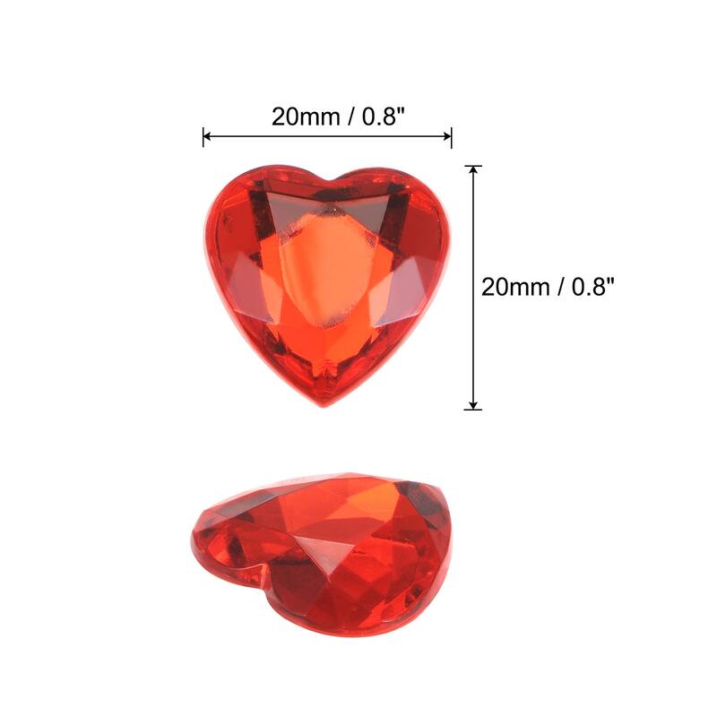 40 Pcs Acrylic Flat Back Rhinestones 20mm Heart Artificial Gemstone - Red