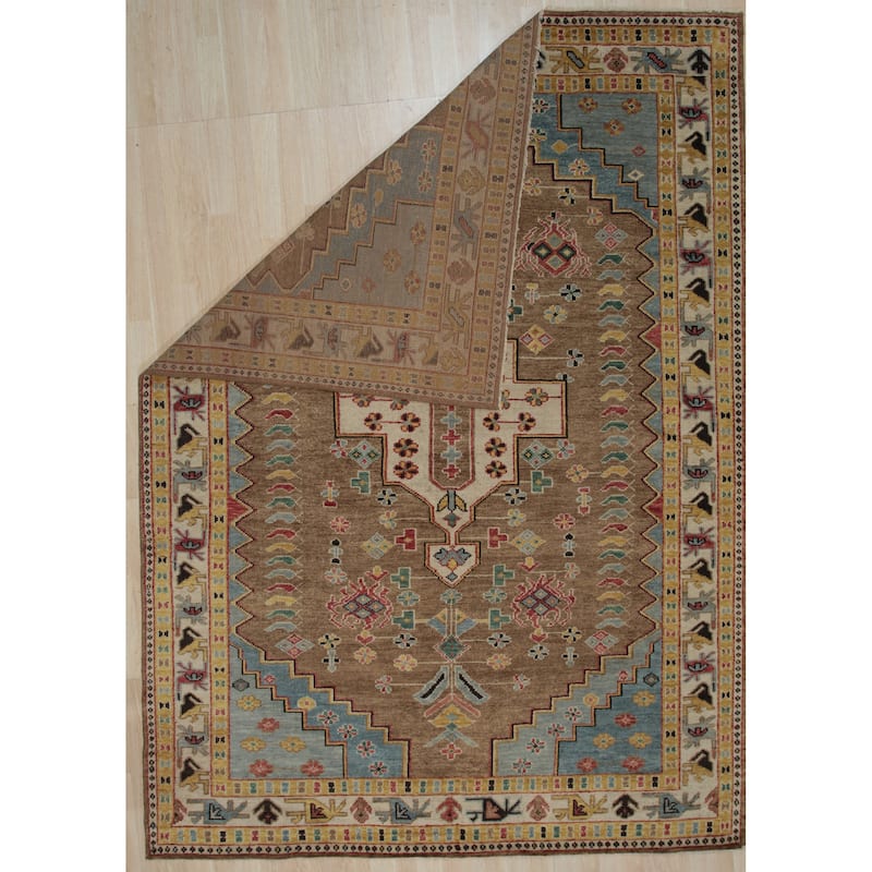 Hand-knotted Wool BROWN Traditional Medallion Traditional Knot Rug