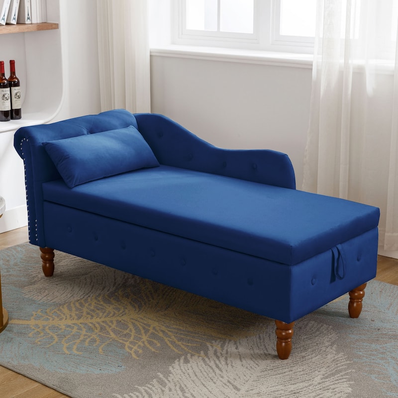 Navy Blue 58.26" Velvet Button Tufted Chaise Lounge Chair