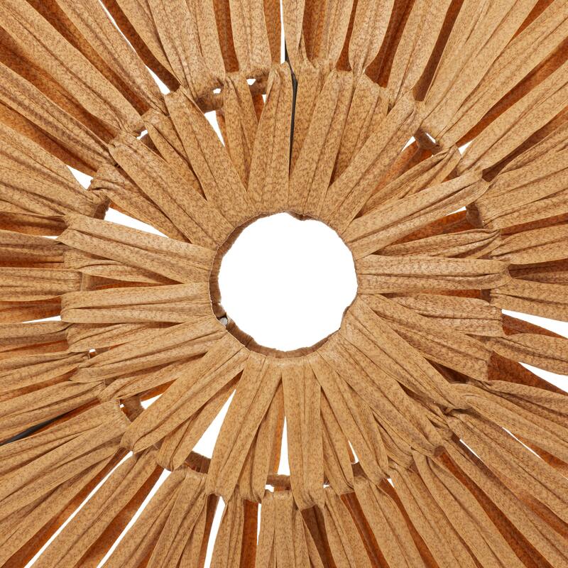 Brown Plastic Rattan Handmade Abstract Decorative Sculpture with Black Stand - 22 x 6 x 29