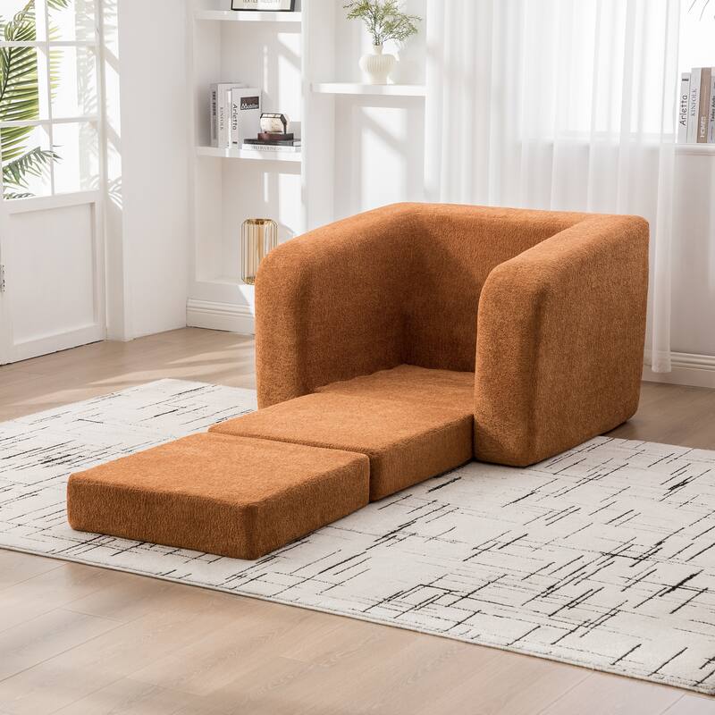 40" Convertible Chenille Floor Sofa Bed, Foldable Boneless Mattress Cloud Single Couch Lounge Chair with Armrest & Pillow