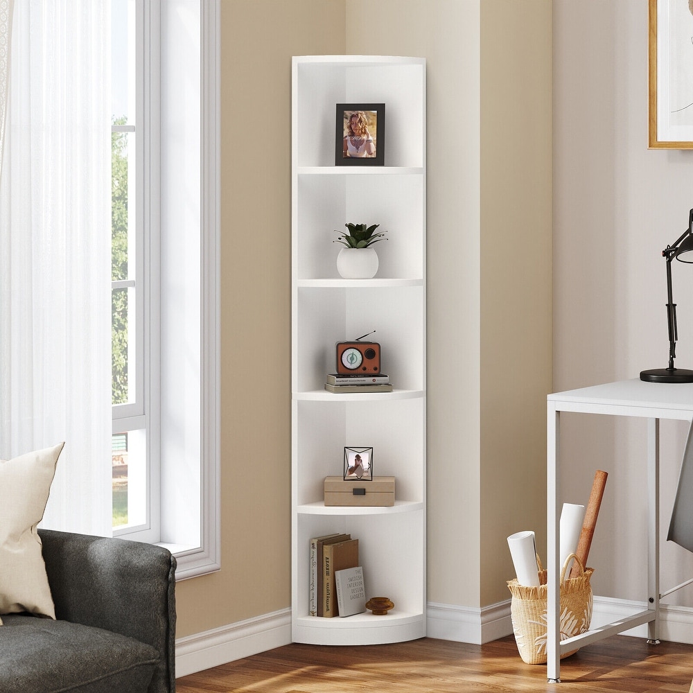 Dextrus 6Tiers Corner Shelf Bookshelf, Industrial Small Corner Bookcase Plant Stand, Wooden Corner Open Shelf Bookcase for Living Room Homefor Bedroom
