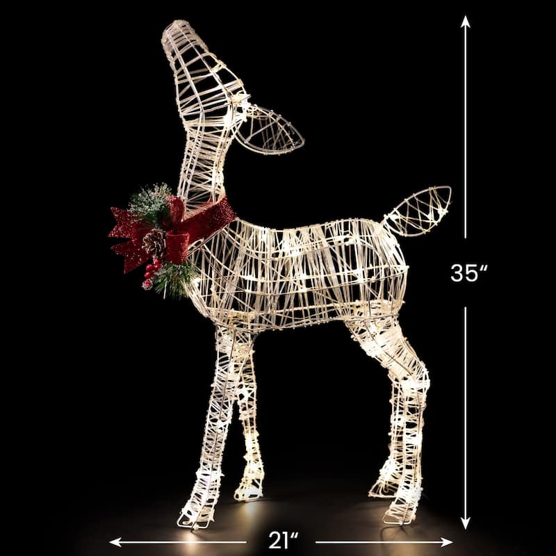 35" LED Lighted Reindeer with Bow Outdoor Christmas Decoration - White