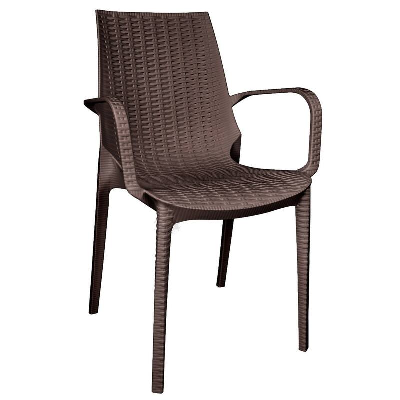 Kent Modern Outdoor Stackable Rattan Style Patio Dining Chair in Weave Design Side Armchair - 35" Height - Brown