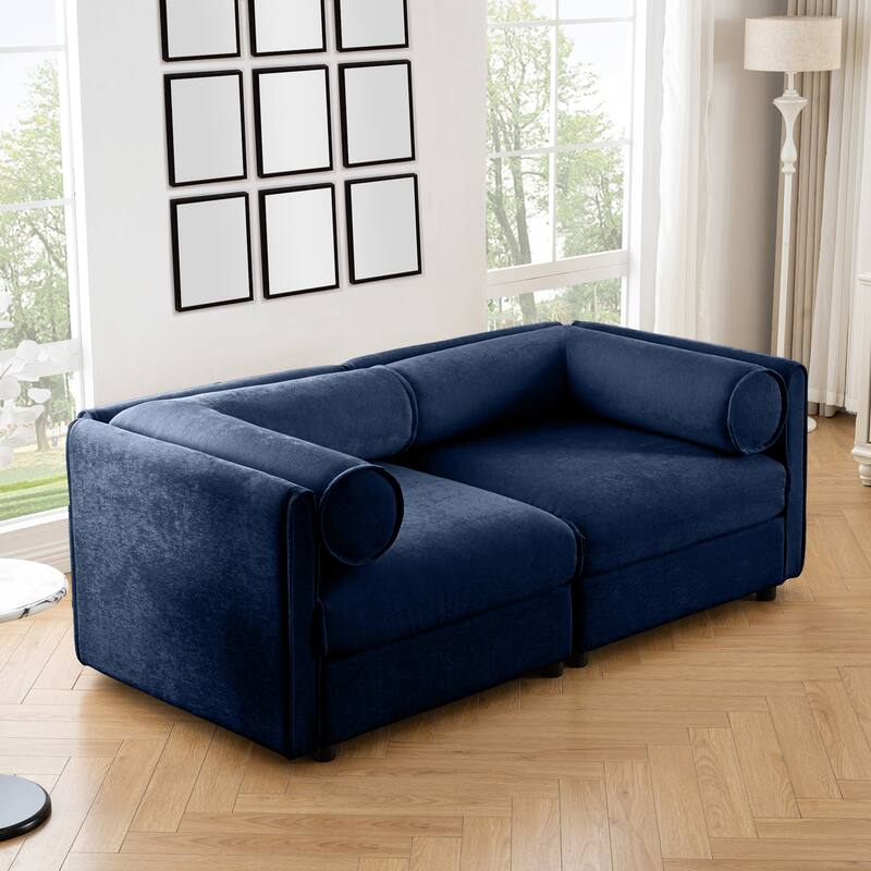 Modern Chenille 6-Seater Sofa with Ottoman Storage, Hidden Storage, Cylindrical Cushioned Arms and Backrest